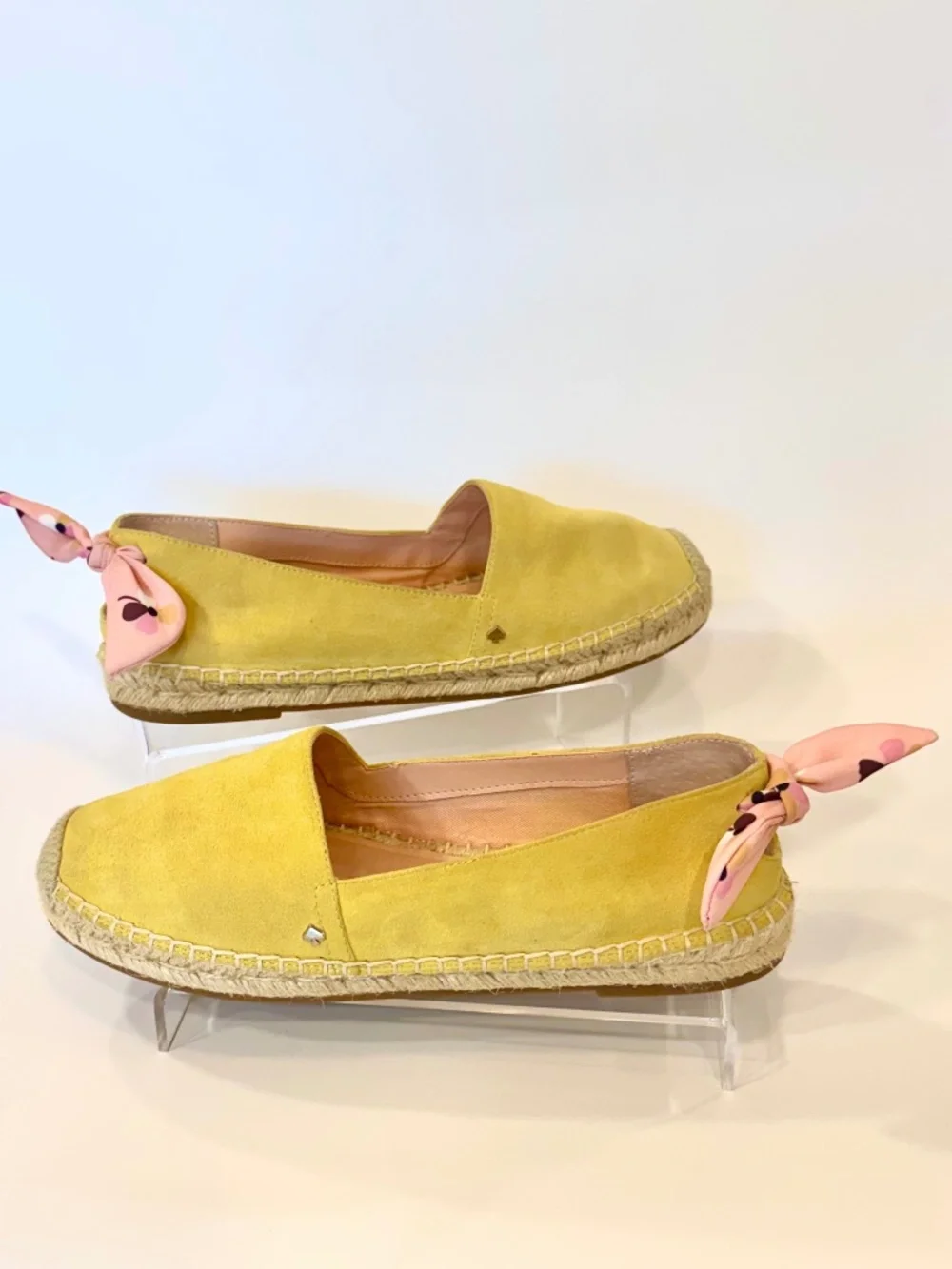 Woman's Size 9M Kate Spade Yellow Suede Espadrilles Pink Leather Lining & Insole